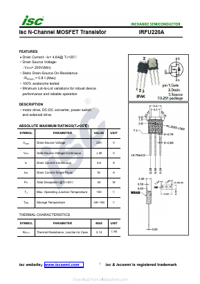 IRFU220A Datasheet PDF Inchange Semiconductor