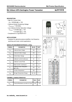 MJH11018 Datasheet PDF Inchange Semiconductor