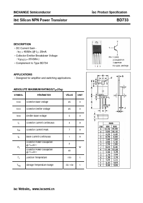 BD733 Datasheet PDF Inchange Semiconductor
