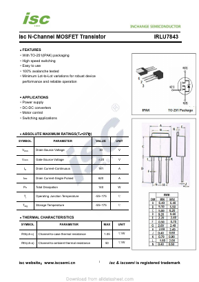 IRLU7843 Datasheet PDF Inchange Semiconductor