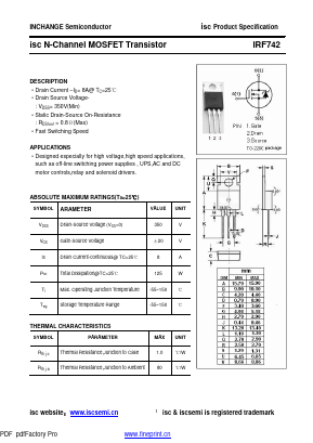 IRF742 Datasheet PDF Inchange Semiconductor