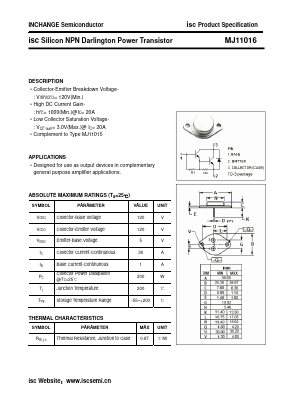 MJ11016 Datasheet PDF Inchange Semiconductor