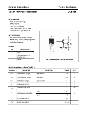 2SB885 Datasheet PDF Inchange Semiconductor