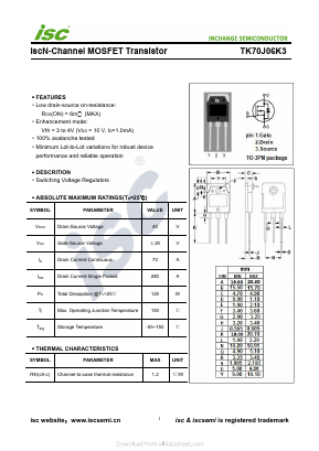 TK70J06K3 Datasheet PDF Inchange Semiconductor