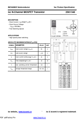 2SK1346 Datasheet PDF Inchange Semiconductor