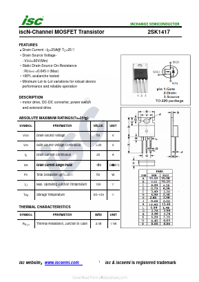 2SK1417 Datasheet PDF Inchange Semiconductor