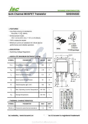 SIHD5N50D Datasheet PDF Inchange Semiconductor