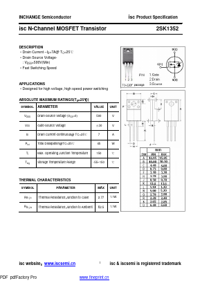 2SK1352 Datasheet PDF Inchange Semiconductor