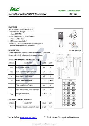 2SK1546 Datasheet PDF Inchange Semiconductor