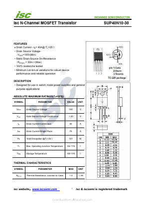 SUP40N10-30 Datasheet PDF Inchange Semiconductor