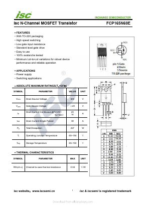 FCP165N60E Datasheet PDF Inchange Semiconductor