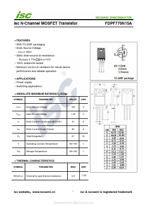 FDPF770N15A Datasheet PDF Inchange Semiconductor