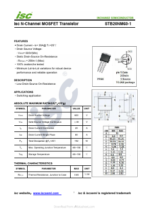 STB20NM60-1 Datasheet PDF Inchange Semiconductor