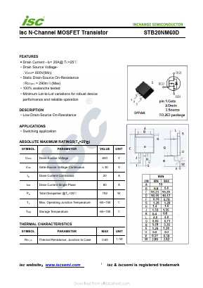 STB20NM60D Datasheet PDF Inchange Semiconductor