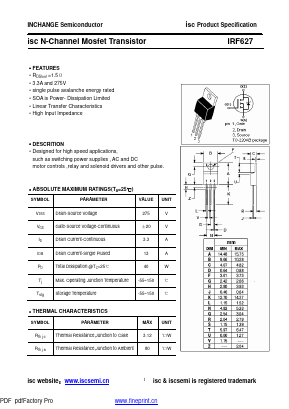 IRF627 Datasheet PDF Inchange Semiconductor