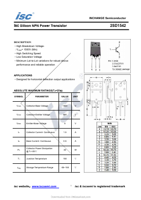 2SD1542 Datasheet PDF Inchange Semiconductor
