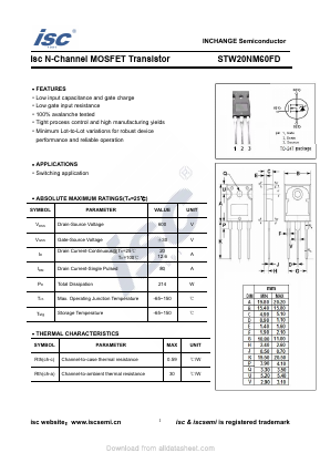 STW20NM60FD Datasheet PDF Inchange Semiconductor