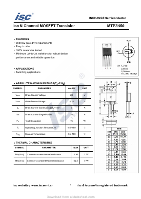MTP2N50 Datasheet PDF Inchange Semiconductor