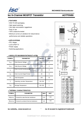 AOTF8N80 Datasheet PDF Inchange Semiconductor