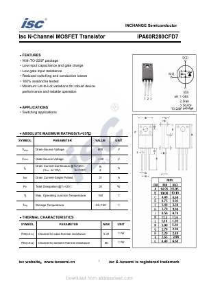 IPA60R280CFD7 Datasheet PDF Inchange Semiconductor