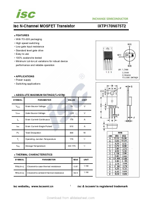 IXTP170N075T2 Datasheet PDF Inchange Semiconductor