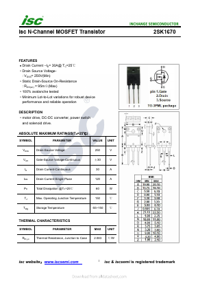 2SK1670 Datasheet PDF Inchange Semiconductor
