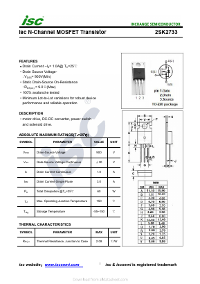 2SK2733 Datasheet PDF Inchange Semiconductor