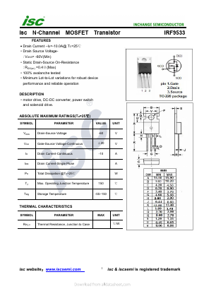 IRF9533 Datasheet PDF Inchange Semiconductor
