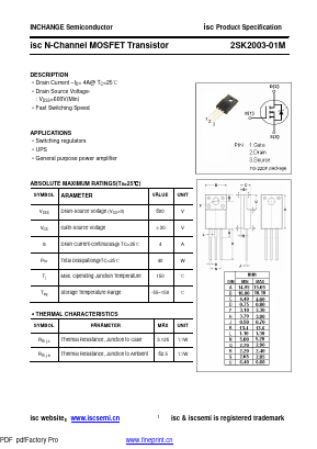 2SK2003-01M Datasheet PDF Inchange Semiconductor