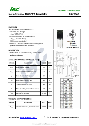 2SK2008 Datasheet PDF Inchange Semiconductor