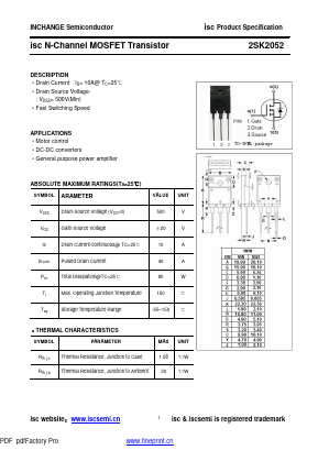 K2052 Datasheet PDF Inchange Semiconductor