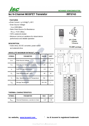 IRFS743 Datasheet PDF Inchange Semiconductor