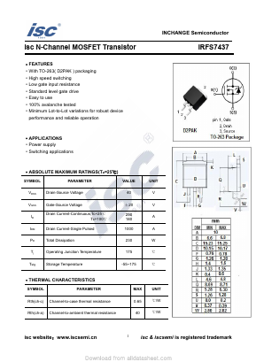 IRFS7437 Datasheet PDF Inchange Semiconductor