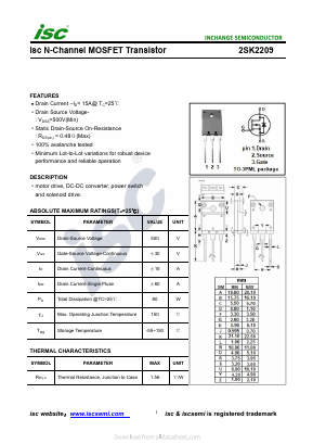 K2209 Datasheet PDF Inchange Semiconductor