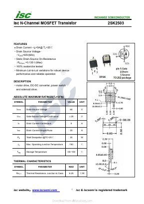 2SK2503 Datasheet PDF Inchange Semiconductor