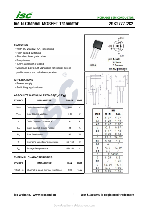 2SK2777-262 Datasheet PDF Inchange Semiconductor