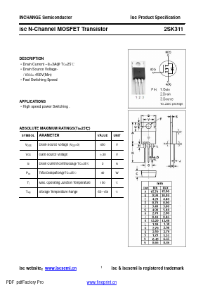 2SK311 Datasheet PDF Inchange Semiconductor