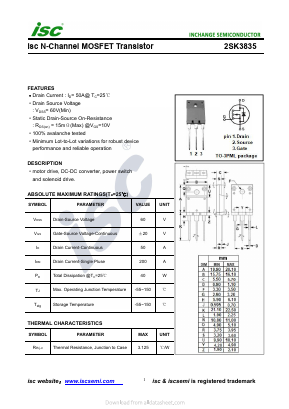 2SK3835 Datasheet PDF Inchange Semiconductor