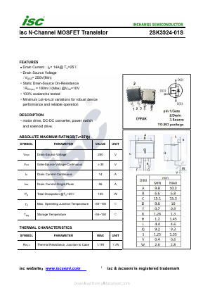 2SK3924-01S Datasheet PDF Inchange Semiconductor