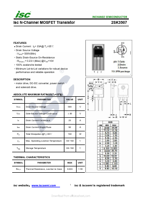 2SK3907 Datasheet PDF Inchange Semiconductor