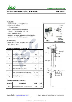 2SK4070I Datasheet PDF Inchange Semiconductor