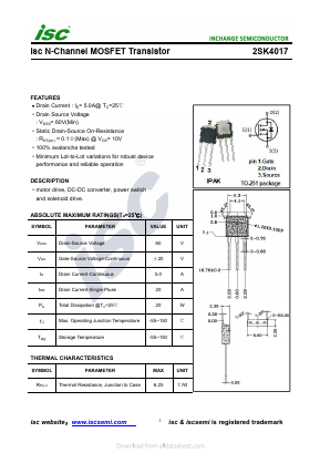 2SK4017 Datasheet PDF Inchange Semiconductor