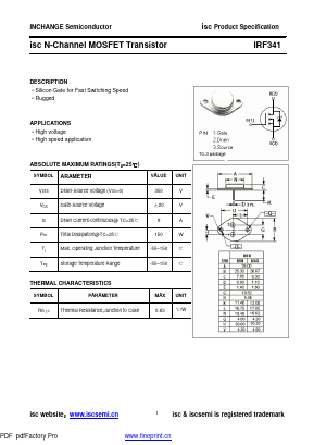 IRF341 Datasheet PDF Inchange Semiconductor