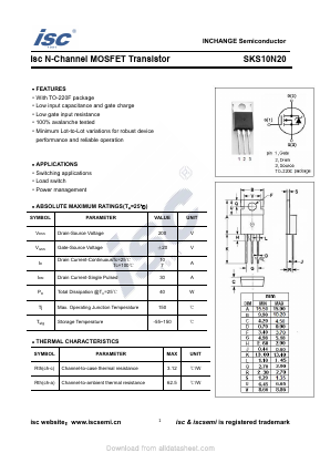 SKS10N20 Datasheet PDF Inchange Semiconductor