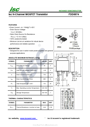 FDD8874 Datasheet PDF Inchange Semiconductor