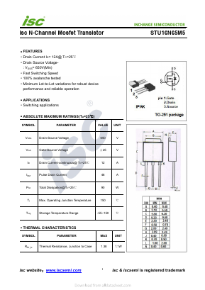 STU16N65M5 Datasheet PDF Inchange Semiconductor