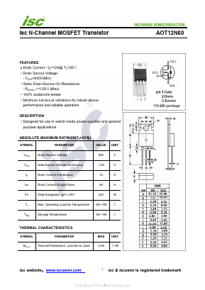 AOT12N60 Datasheet PDF Inchange Semiconductor