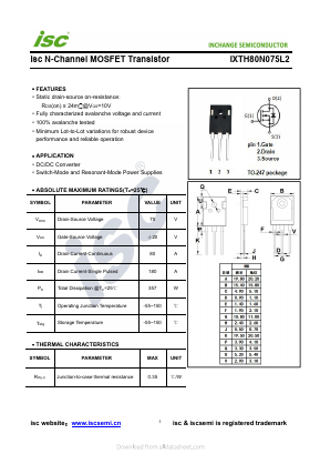 IXTH80N075L2 Datasheet PDF Inchange Semiconductor