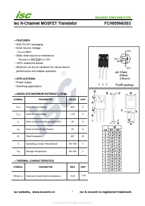 FCH099N65S3 Datasheet PDF Inchange Semiconductor
