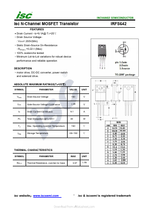 IRFS642 Datasheet PDF Inchange Semiconductor